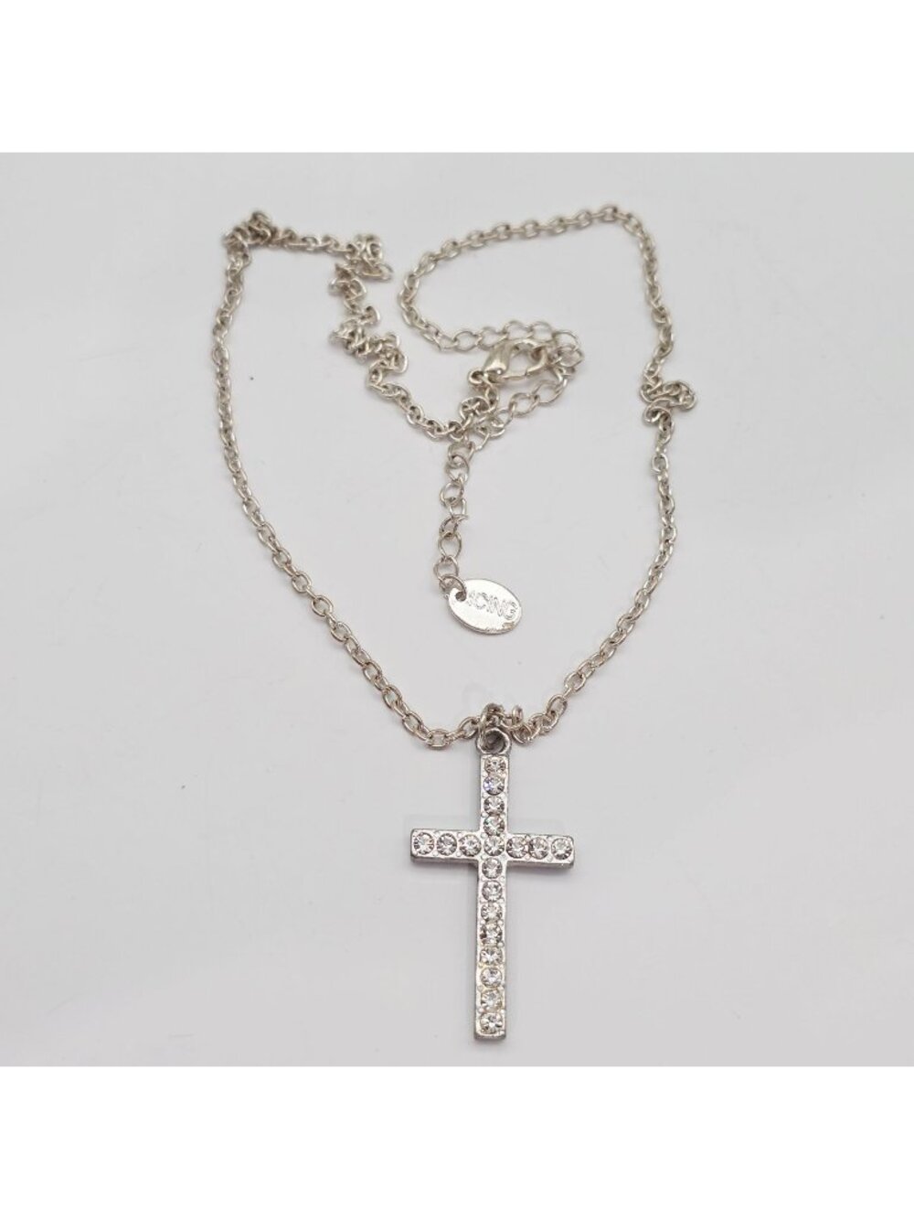 Silver Rhinestone Cross Pendant Necklace By Icing